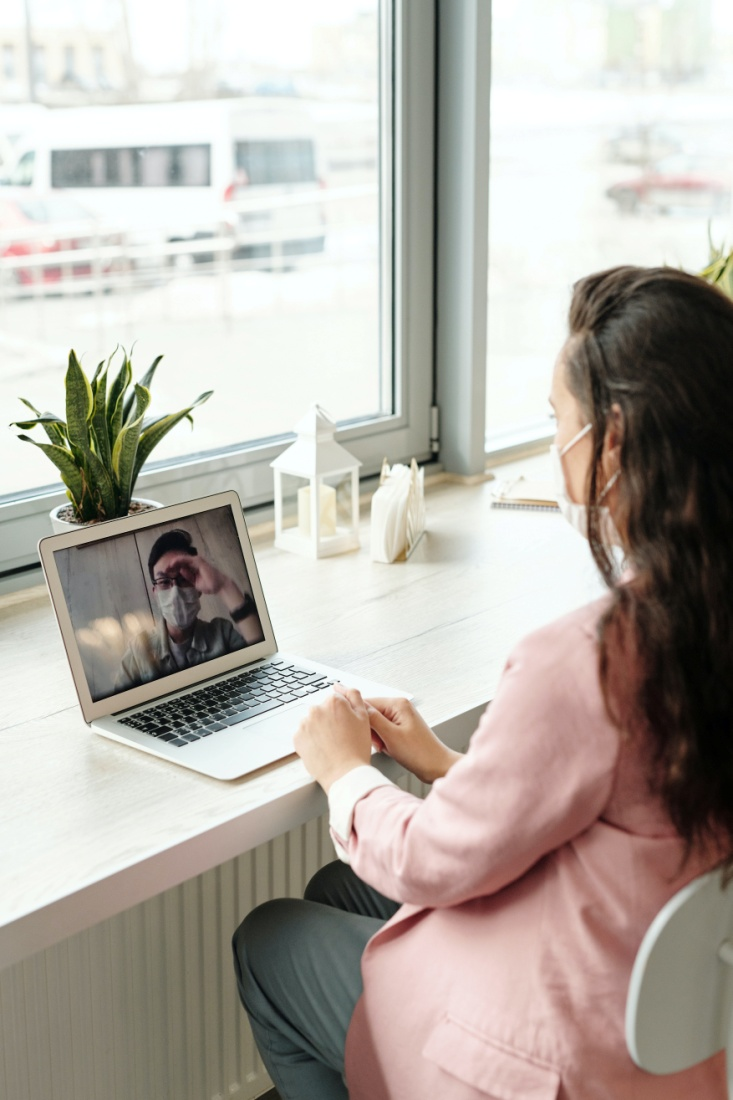 A psychotherapist during a telepsychiatry session